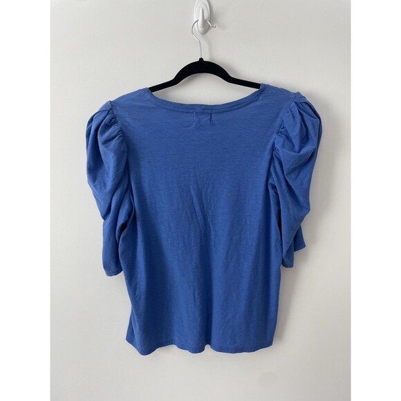 NATION LTD Jillian Bold Shoulder V Neck Top Blue Short Sleeve Size XXL Modern - Picture 4 of 8